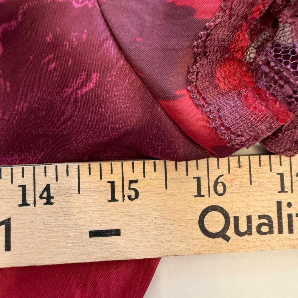 Free People Jos Printed Satin Mini Dress Berry Combo Drop Waist Lace Sz XS EUC - Picture 11 of 12